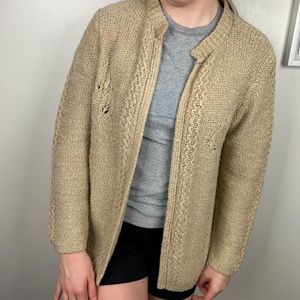 Vintage Bonnie Lee Division of LeRoy Cream Boucle Knit Open Front Cardigan